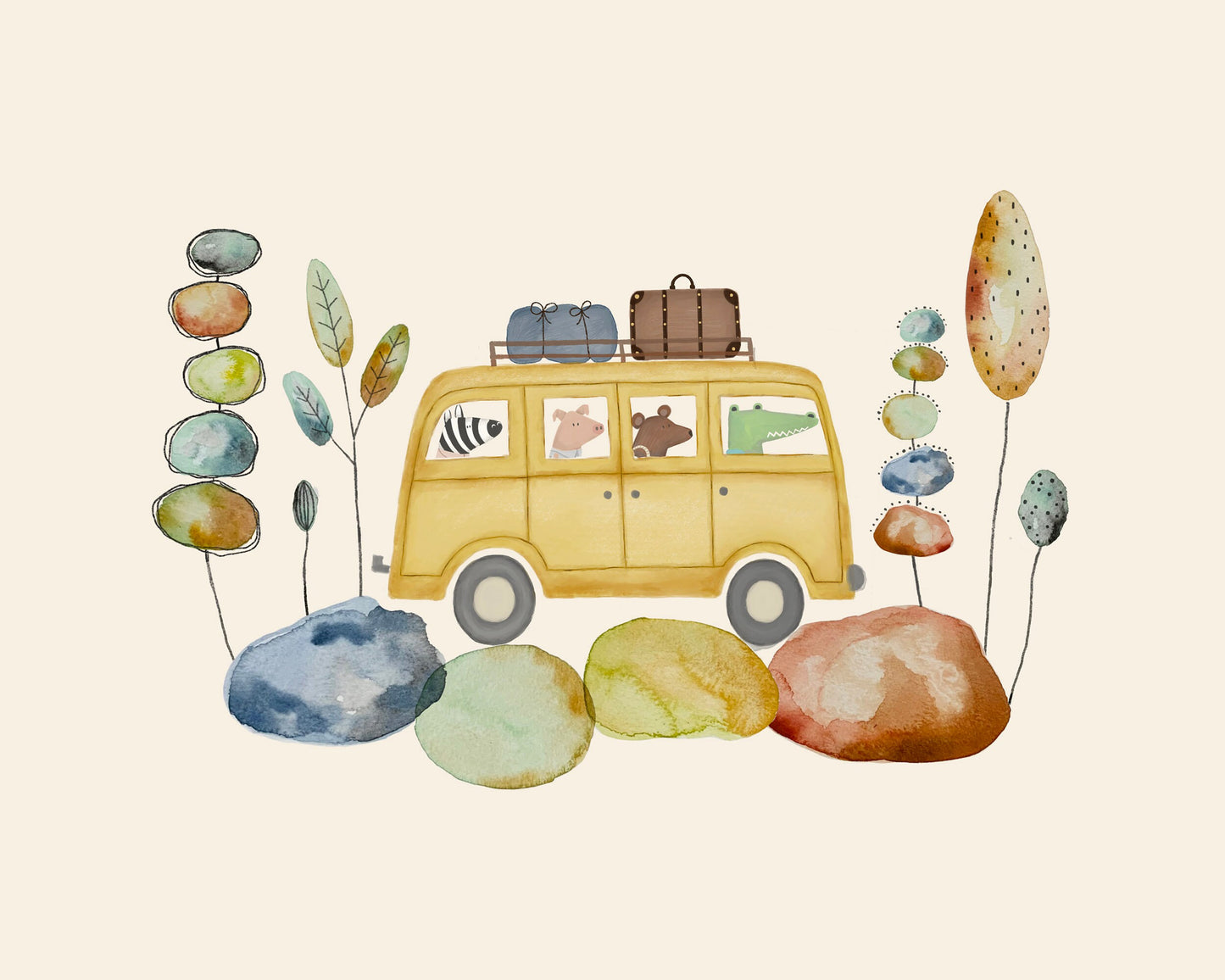 Camper Van Nursery Art Prints, Nursery Travel Wall Art, Kids Transport Prints for Playroom, Animal Nursery Decor, Children's Posters