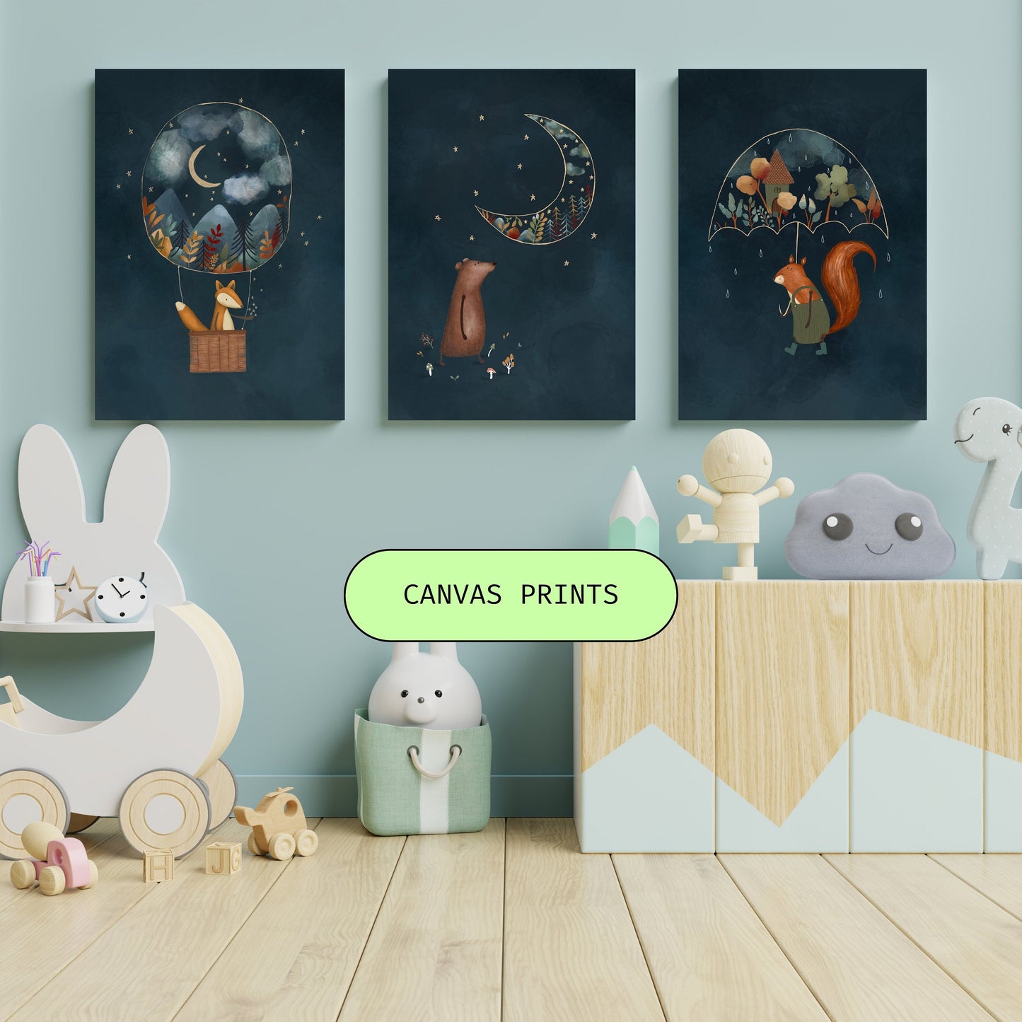 Forest Animals Nursery Canvas Art - Set of 3