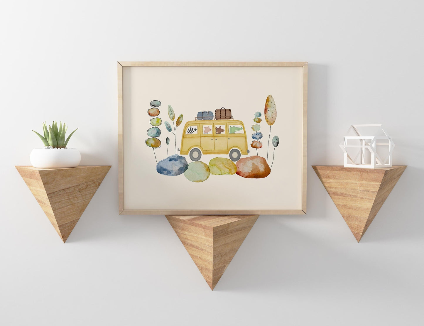 Camper Van Nursery Art Prints, Nursery Travel Wall Art, Kids Transport Prints for Playroom, Animal Nursery Decor, Children's Posters