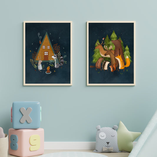 Night Sky Forest Animals Nursery Decor Set