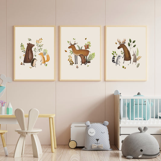 Woodland Animal Art Prints - Set of 3