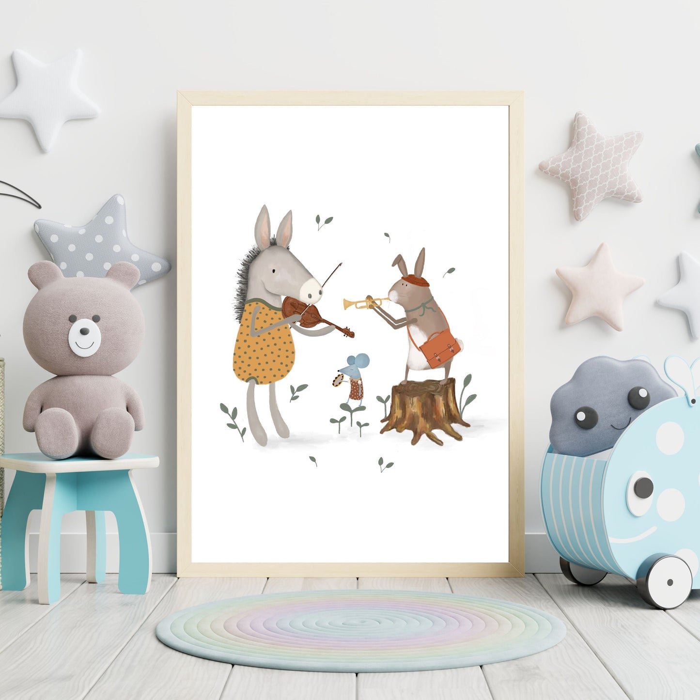 Childrens Folk Animal Poster - Whimsical Nordic Nursery Decor