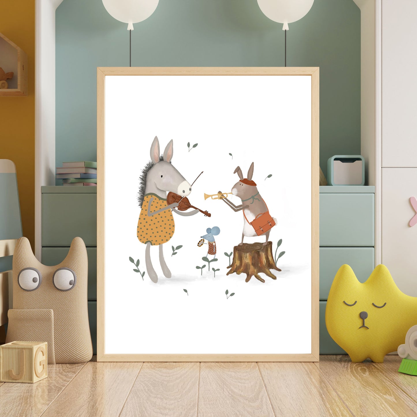 Childrens Folk Animal Poster - Whimsical Nordic Nursery Decor