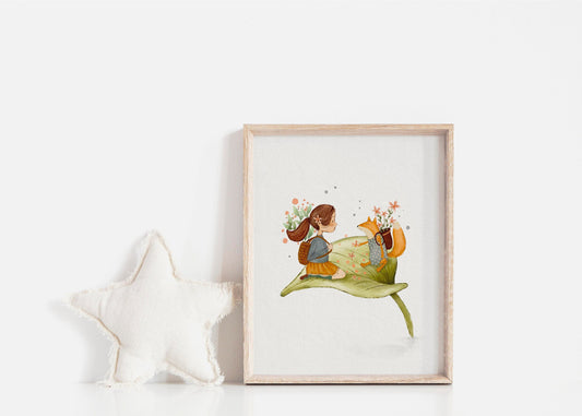 Hand Painted Girl and Fox Nursery Wall Art - Whimsical Illustration