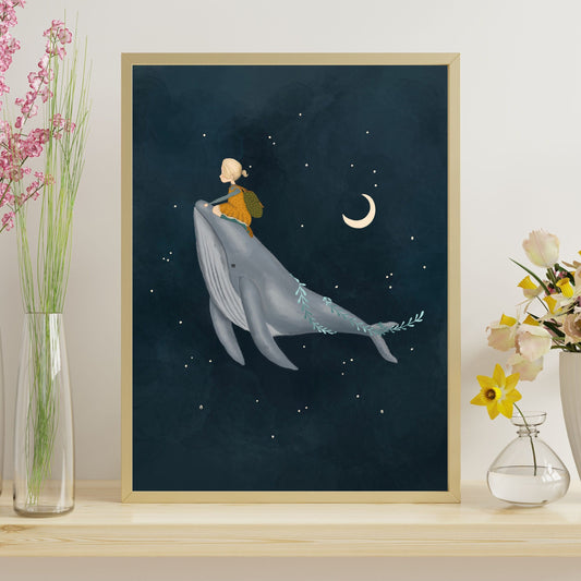 Whale and Girl Celestial Art Print for Children