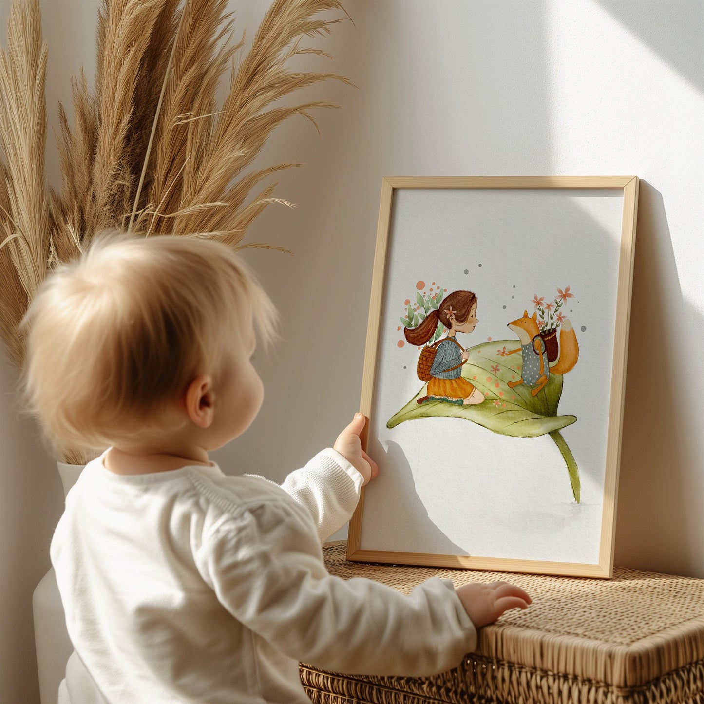 Hand Painted Girl and Fox Nursery Wall Art - Whimsical Illustration