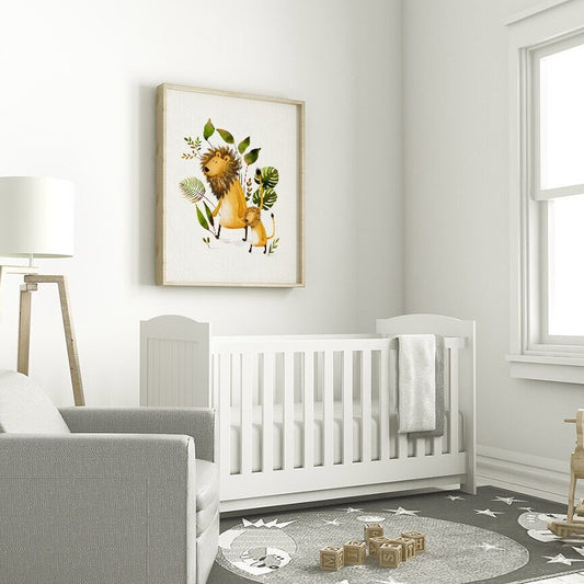 Hand-Painted Lion Safari Nursery Art Print