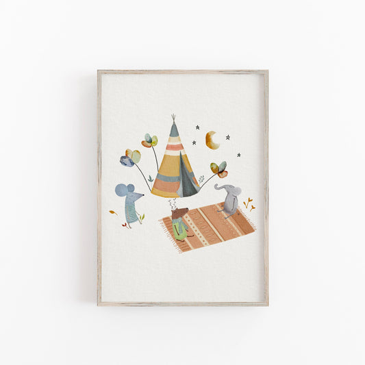 Camping Adventure Nursery Art Print for Children