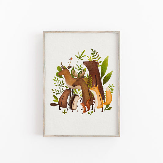 Animal Watercolor Art Print - Woodland Wall Decor