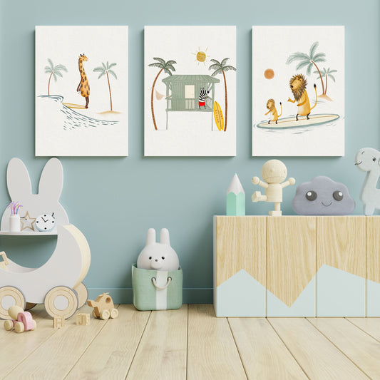 Kids Surfing Animal Canvas Set