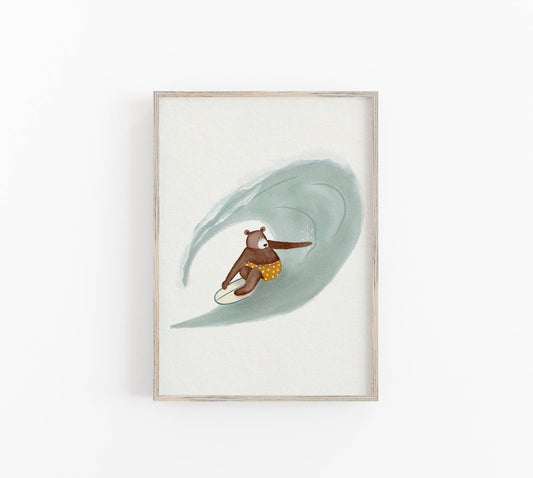 Childrens Surfing Art Print - Beach Wall Decor for Kids