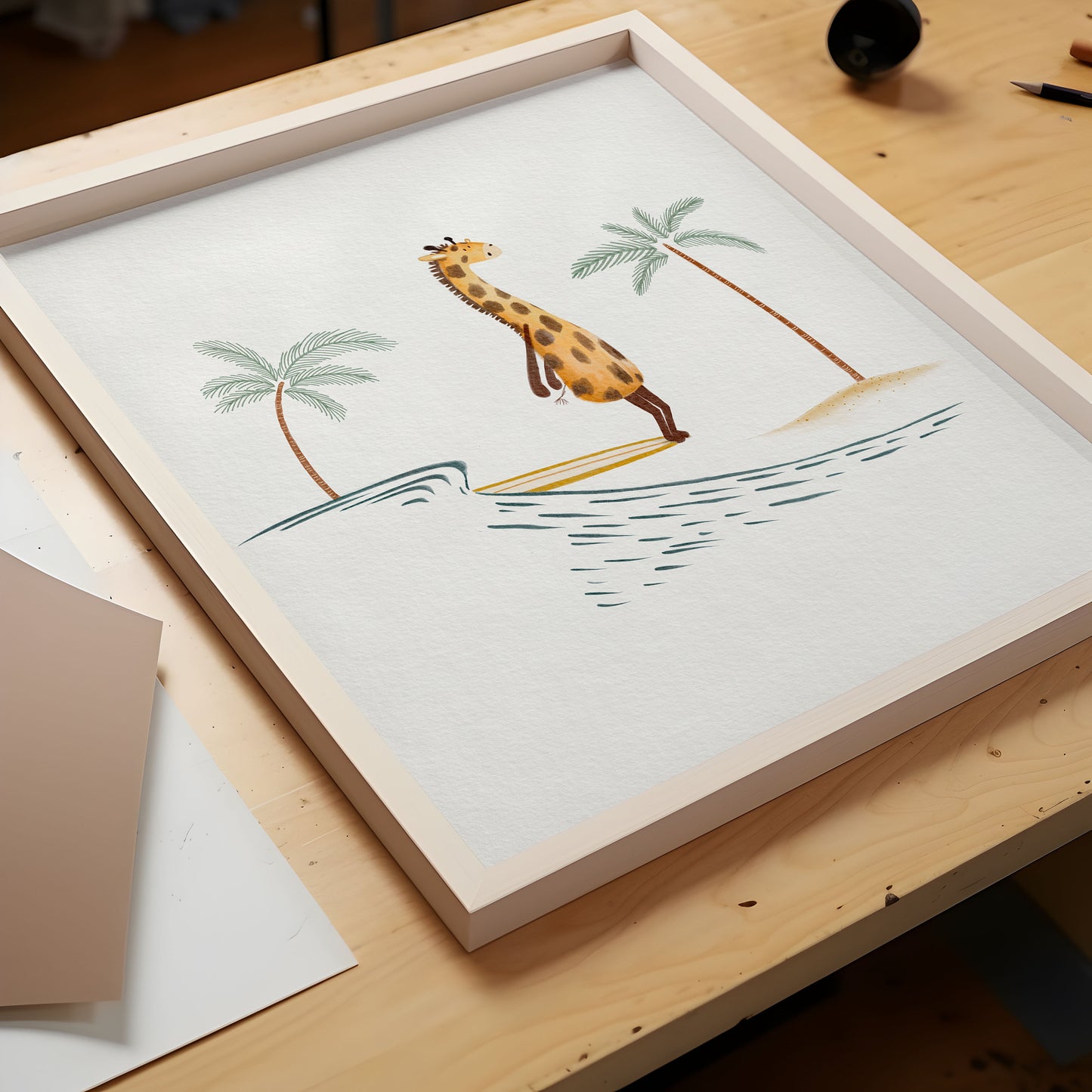 Animal Surfing Art Print - Kids Beach Wall Decor