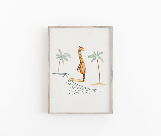 Animal Surfing Art Print - Kids Beach Wall Decor