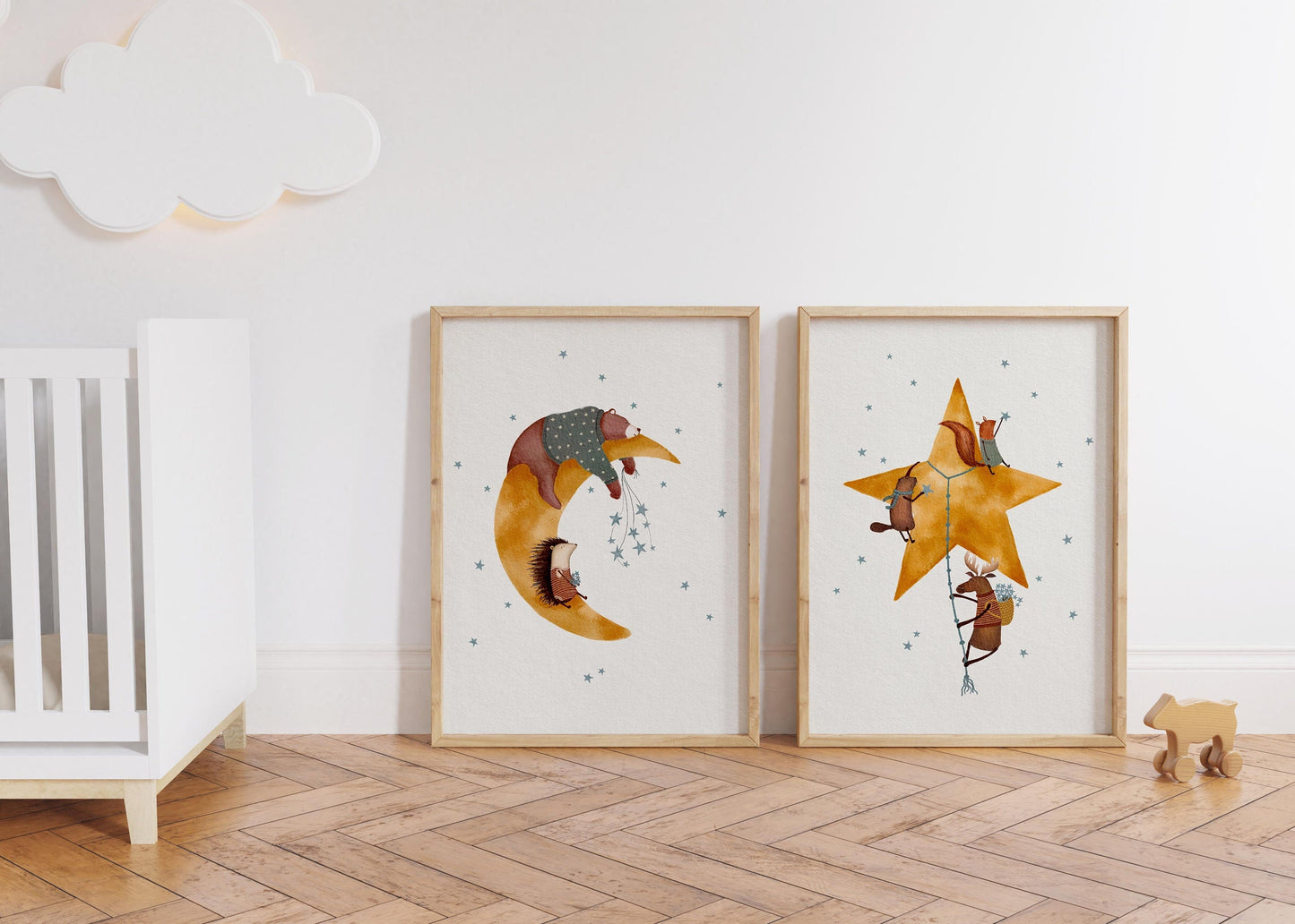 Whimsical Celestial Wall Art for Kids Room - Set of 2