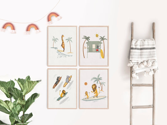 Surfing Art Prints Set for Kids - Beach Nursery Room Decor