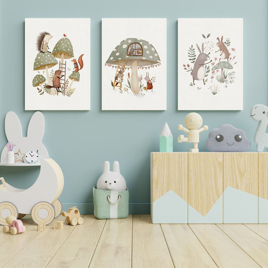 Whimsical Animal Nursery Canvas Wall Art Set