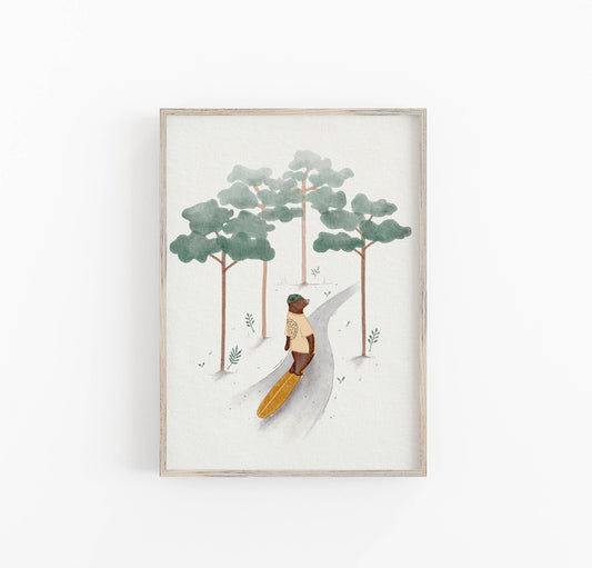 Skateboarding Bear Wall Art - Forest Adventure Decor