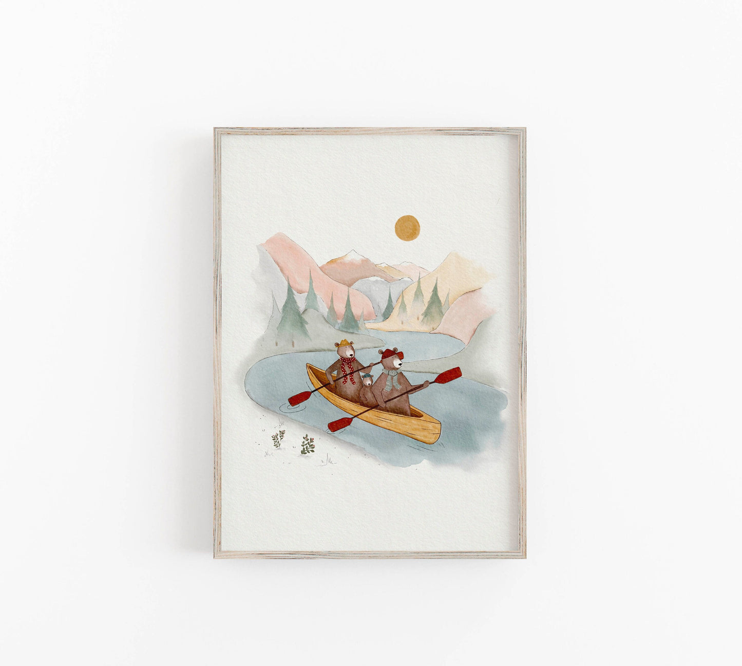 Kids Adventure Art Print - Kayaking in Forest  Mountains