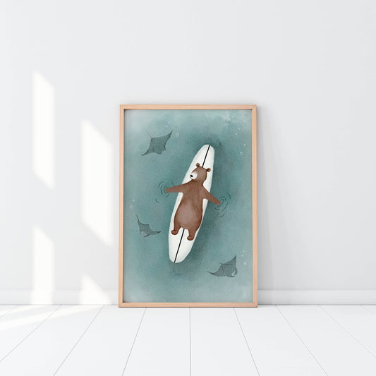 Nautical Manta Ray Art Print for Ocean Themed Room