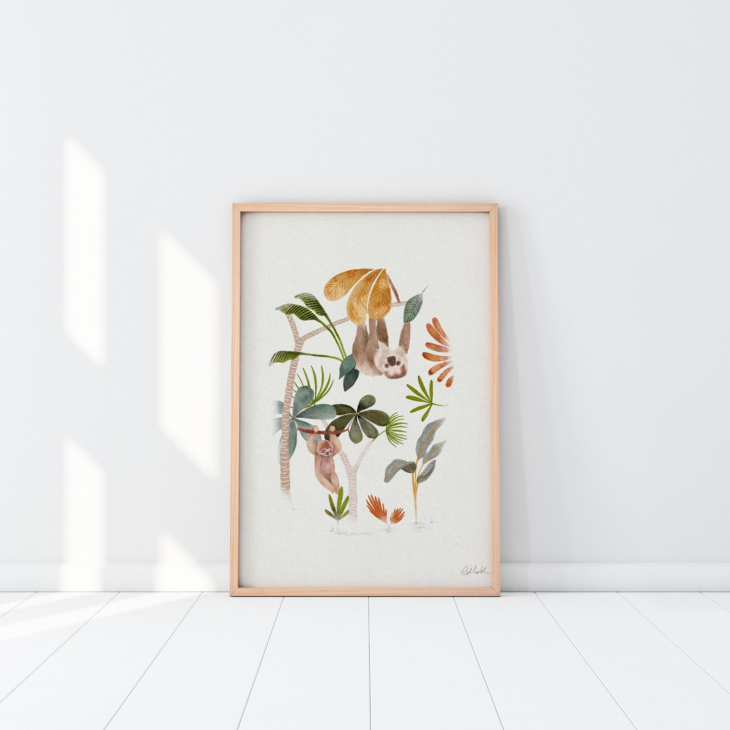 Sloth and Jungle Watercolor Art - Botanical Print