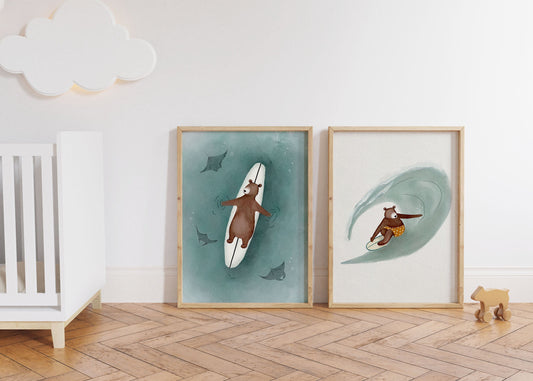 Set of 2 Bear Surf Prints