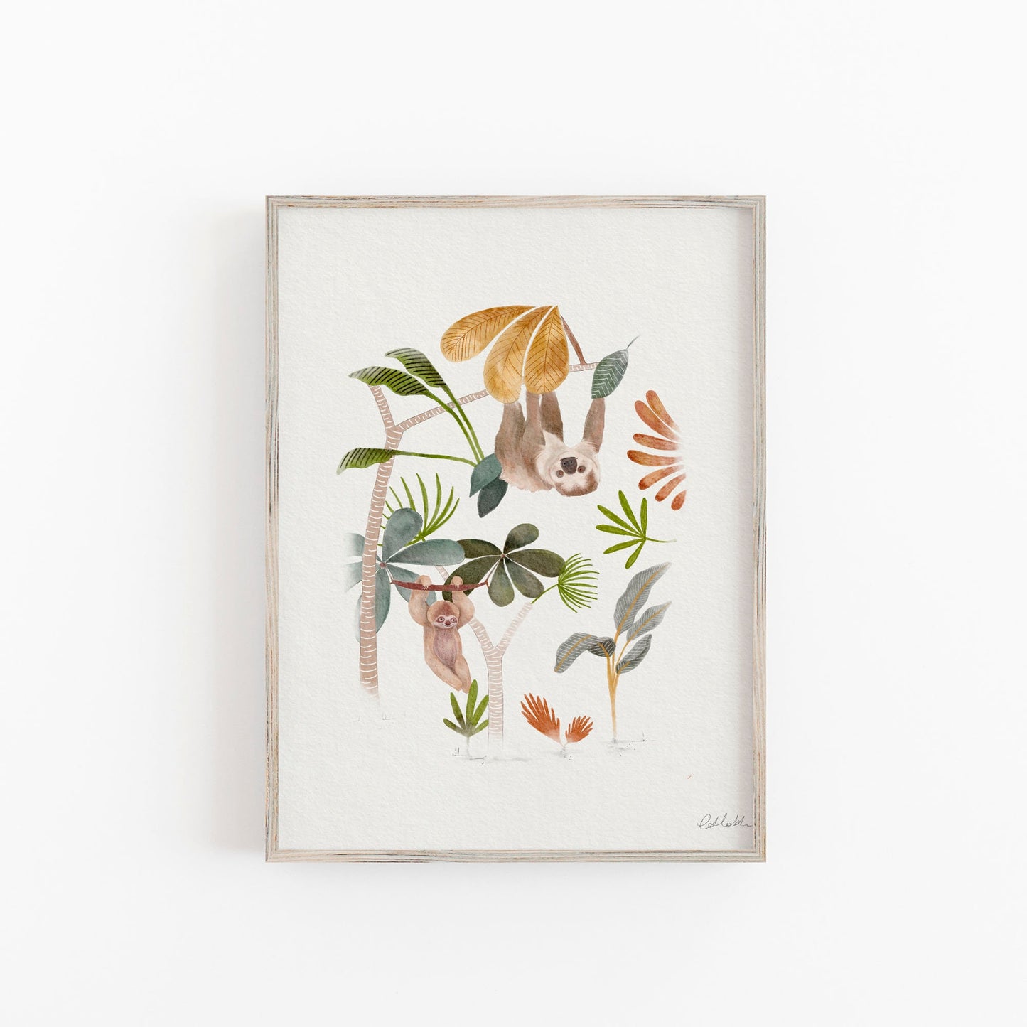 Sloth and Jungle Watercolor Art - Botanical Print