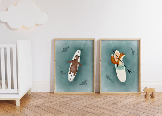 2-Piece Nautical Animal Art Prints Set