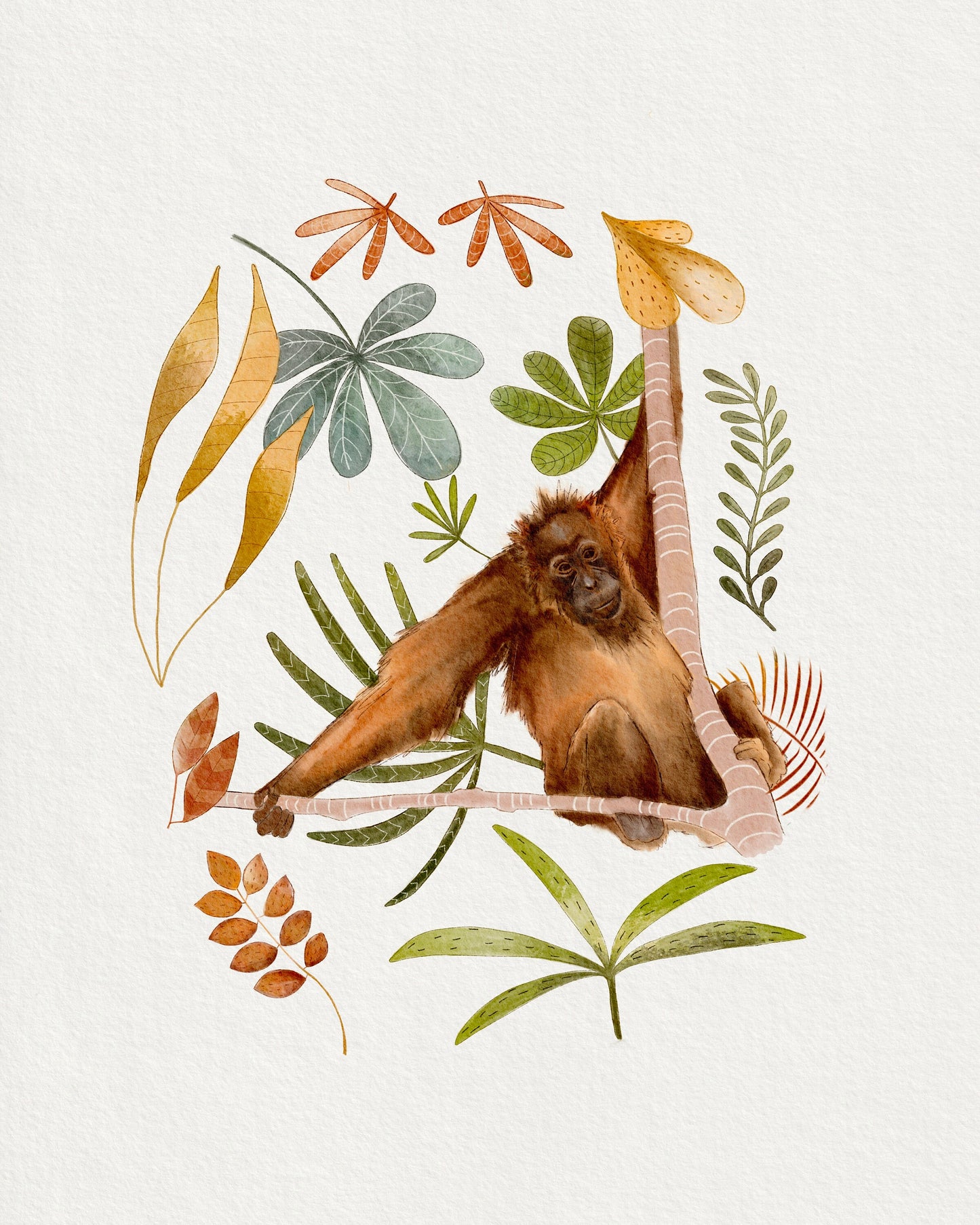 Jungle Nursery Art Print - Orangutan Rainforest Kids Wall Decor