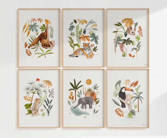 Jungle Animal Nursery Art Prints - Set of 6