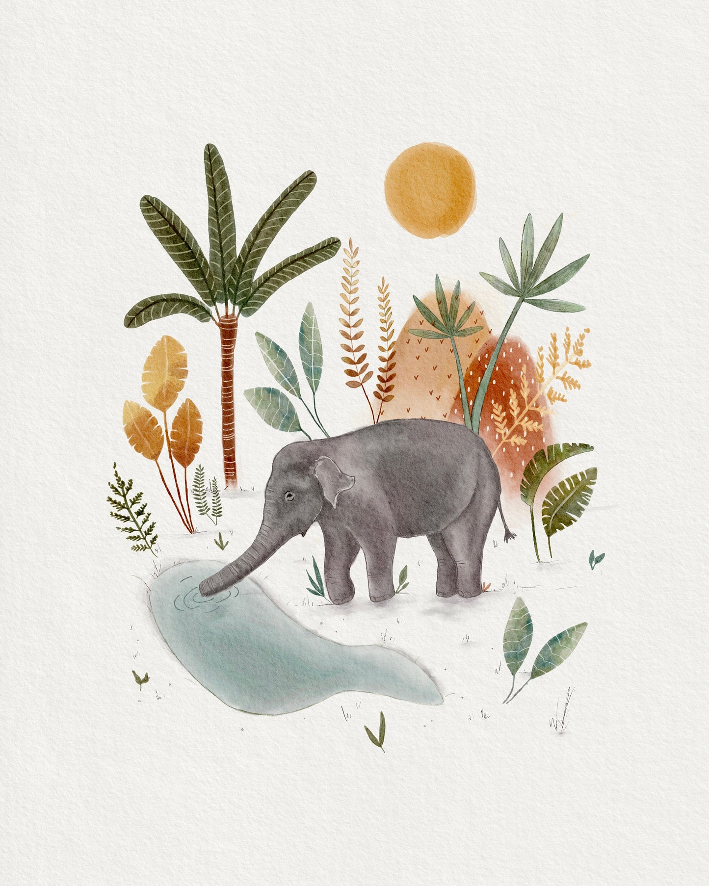 Jungle Elephant Nursery Art Print - Jungle Wall Decor