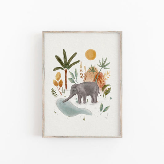 Jungle Elephant Nursery Art Print - Jungle Wall Decor