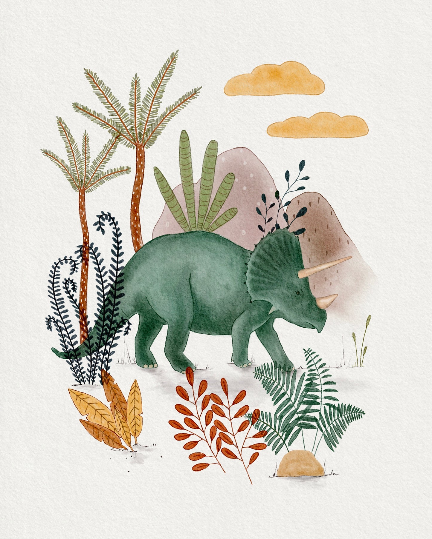 Dinosaur Art Print - Triceratops Gift for Kids