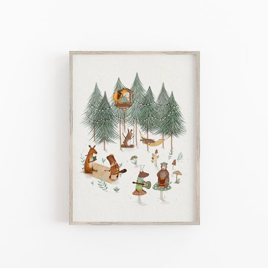 Whimsical Woodland Animal Nursery Art Print