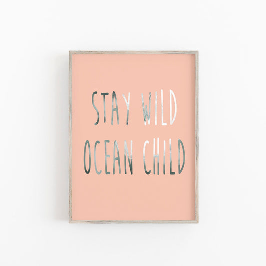 Surf Art Print - Ocean Child Quote - Pink Beach Wall Decor