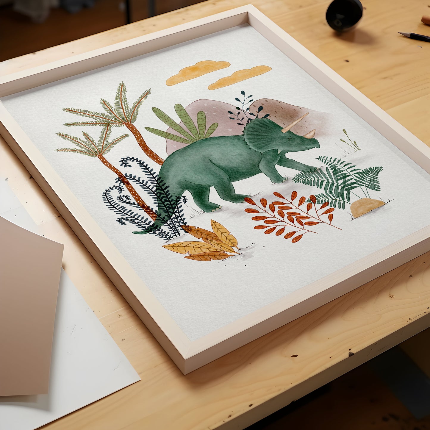 Dinosaur Art Print - Triceratops Gift for Kids