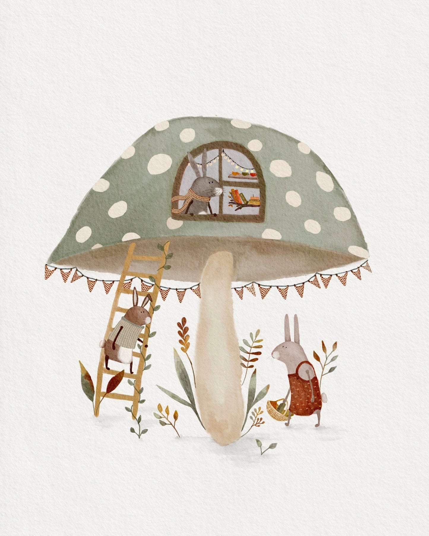 Mushroom House Print - Whimsical Woodland Nursery Decor