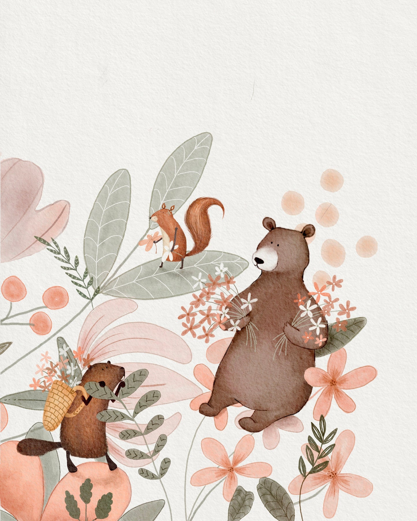 Woodland Nursery Decor Set with Animals and Flowers