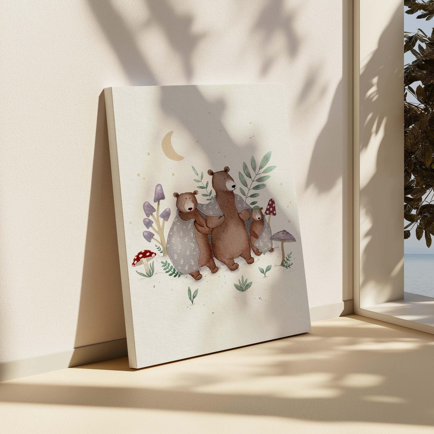 Forest Bear Family Canvas Wall Hanging