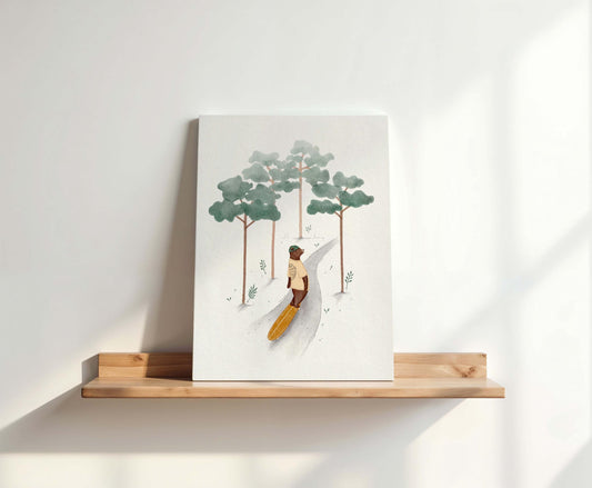 Skateboarding Bear Canvas Wall Art - North West Pacific Forest Decor