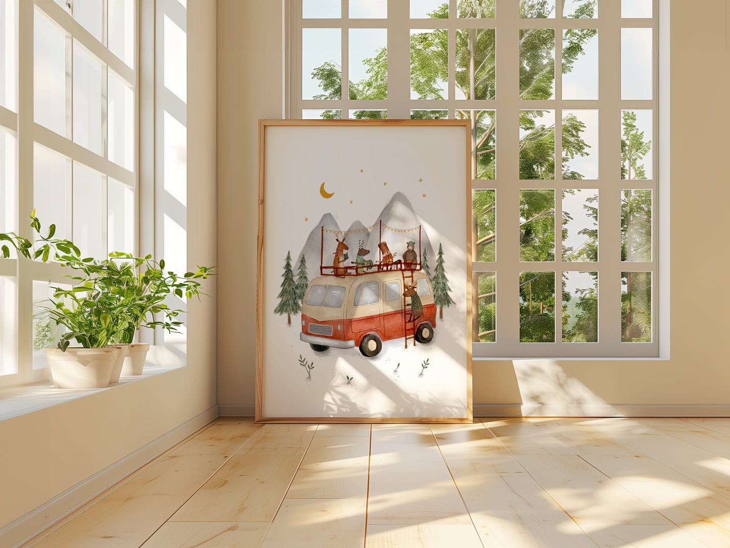 Retro Campervan Animals Art Print