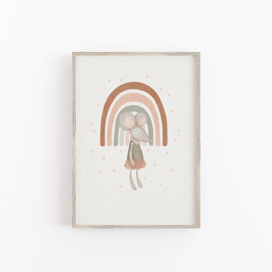 Mouse Nursery Art Print, Rainbow Nursery Decor